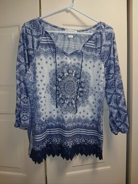 Christopher & Banks Blue Tunic with Lace Hem